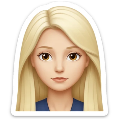 Stylized emoji portrait of a sexy long-haired white-blonde woman, confident expression, smooth skin, minimal makeup, clean background sticker