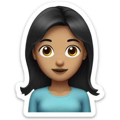 Girl with black middle long hairs and black eyes  sticker