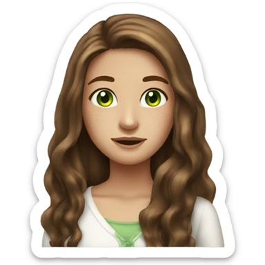 Girl with long brown hair green eyes freckles pretty sticker