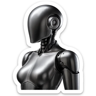 Make the robot a little less revealing while maintaining a realistic metallic style with a shiny chrome finish and dramatic lighting. sticker