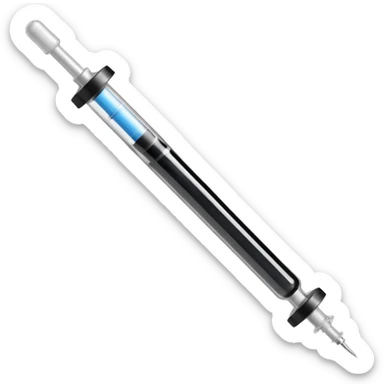 Syringe with black tape over it.
 sticker