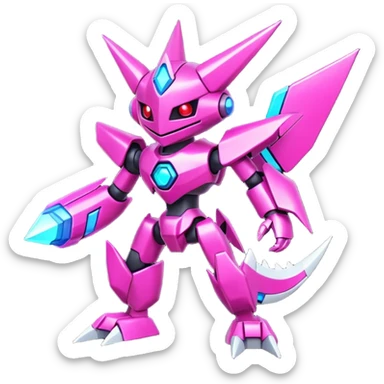 Digital Neon-Magenta Pixel-Fragmented Glitch-Lined Vivid Protogen-Rotom-Digimon fusion creature (full body) sticker