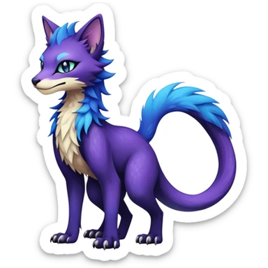 Kawaii dark black and blue and purple edgy fantasy ethereal feline-vernid-sergal-fursona animal creature with a tufted tail full body sticker