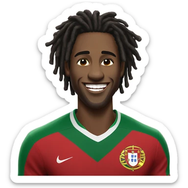  Young black man- very short black dread locks-  no facial hair laughing Portugal jersey lean crazy smile  sticker