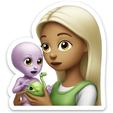 A girl is feeding a baby alien  sticker