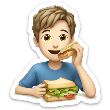 White skin Boy eating sandwich on the table sticker