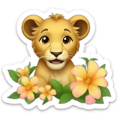 The lion cub and the flowers sticker