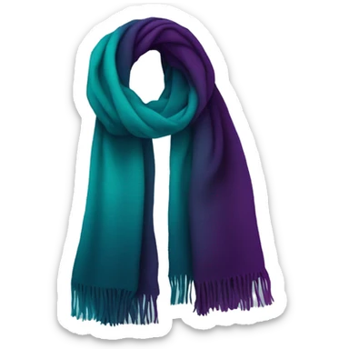 Realistic dark turquoise to dark purple ombre winter scarf isolated. sticker