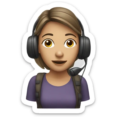 A young woman calling with a headset sticker