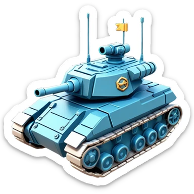 Clash of Clans aesthetic: Cinematic Playful Space Tank Emoji, rendered in a 3D vector-style similar to standard emojis with minimal shading and bold, simplified shapes. A robust, isometric armored vehicle with sleek futuristic plating and energy cannons, softly glowing with a high-tech cosmic combat charm. Simplified yet unmistakably iconic, highly detailed and consistent, glowing with a soft radiant shine and high gloss. Stylized with a touch of intergalactic warfare and a soft glowing outline, capturing the essence of a futuristic battle machine with a friendly, playful spirit! sticker