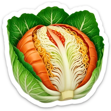 cross-section of napa cabbage, every part covered in kimchi red seasoning, no green, no face sticker