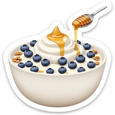 Yogurt in a bowl with granola and blueberries topped with honey drizzle sticker