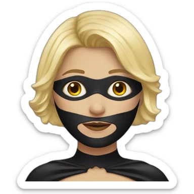 girl short blonde hair wearing batman mask sticker