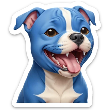 Cinematic Cute Yawning Blue Staffordshire Bull Terrier Portrait Emoji, Head tilted slightly with a dramatic, wide-open yawn, showcasing a smooth blue Fur with a refined texture, floppy ears slightly drooping, round dark eyes barely open in drowsy contentment, Simplified yet irresistibly adorable features, highly detailed, glowing with a soft, cozy glow, high shine, relaxed yet expressive, stylized with a touch of whimsy, bright and endearing, soft glowing outline, capturing the essence of a sleepy yet affectionate guardian, so drowsy it feels like it could stretch right out of the screen and curl up for a nap! sticker