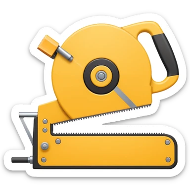 Combine the concept of indecision and a woodworking hand saw. The emoji should clearly show hesitation or uncertainty (e.g. a confused facial expression, or a split decision gesture) integrated with a classic wood saw. Simple, clean emoji style, bold shapes, minimal details sticker