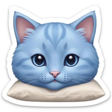 Close-up of a beautiful blue kitten's face with paws resting on a pillow. Minimalist design with very few details, focusing on the kitten's adorable expression and soft features sticker