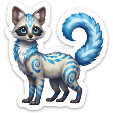 Rare iridescent white exotic epic aesthetic colorful Trico-Genet-species-Fakemon-hybrid-creature, with intricate tattoo markings, full body sticker