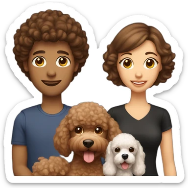 A family consisting of 1 man with light brown hair, 1 woman with dark brown hair and a toy poodle with brown hair sticker