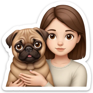 Young Girl with brown hair and brown eyes and brown pug sticker