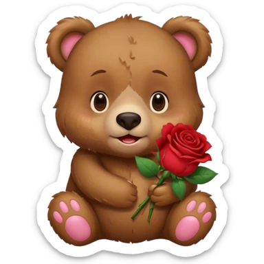 Cute bear with this emoji 🥹  holding roses with this emoji expression  sticker