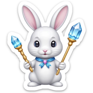 White bunny with wand and with cristals sticker