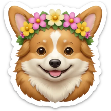 Corgi dog wearing a flower crown sticker