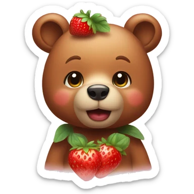 a cute little bear with a little strawberry on her head sticker