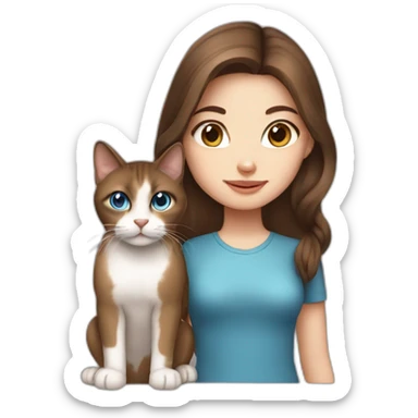 Blue eyed brown hair girl with Thai cat sticker