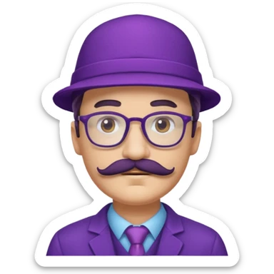 glasses purple man with hat and mustache sticker