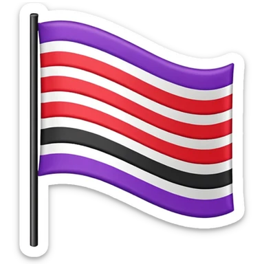 The emoji of a flag with three horizontal bars. The top bar is black, the middle bar is white, and the bottom bar is split in half. The bottom left is purple, and the bottom right is red sticker