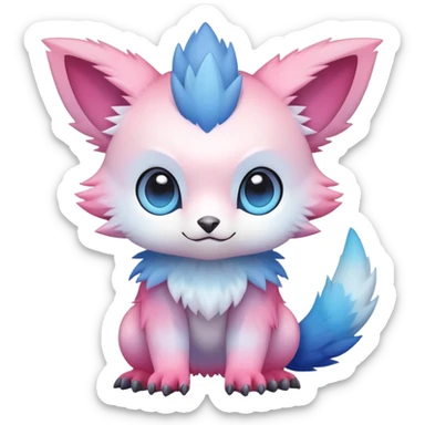 Cute cool kawaii pink-white-blue-gradient fakemon-digimon-Trico-creature sticker