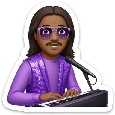 Stevie Wonder with long dark brown hair, lilac sequin outfit  sticker