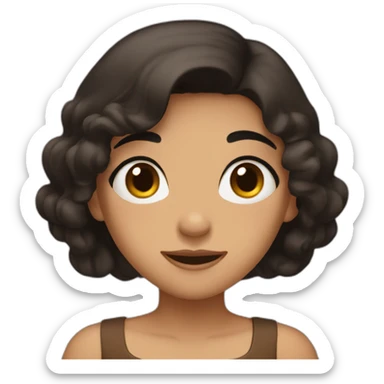 A girl with black hair, brown eyes, and a brown dress She opened her mouth sticker