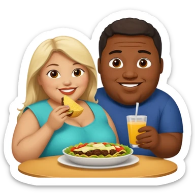 Fat Mexican woman and fat light skinned black guy eating together sticker
