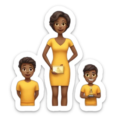 Mother with two sons on the third podium at the award ceremony. All With White skin sticker