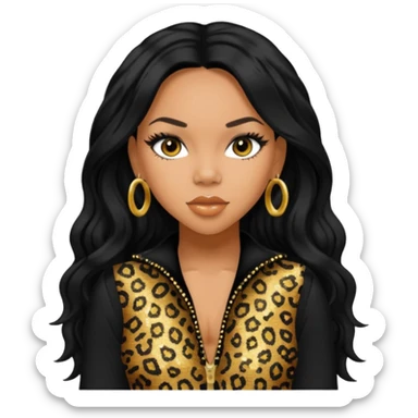 Kiely Williams from 3lw/Cheetah Girls with long jet black hair, black sequin outfit sticker