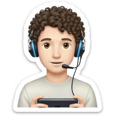 Guy with curly hair pale skin and a gaming headset  sticker
