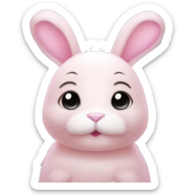Rabbit "A pastel pink bunny with silky fur, sparkling eyes, long glowing ears, and tiny stars floating around its soft, rounded body." sticker
