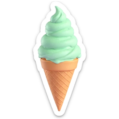 mint ice cream cone, textured cone, light green ice cream with mint leaves, realistic 3D style sticker
