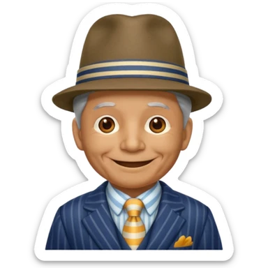 old weighted man with striped suit and felt hat sticker