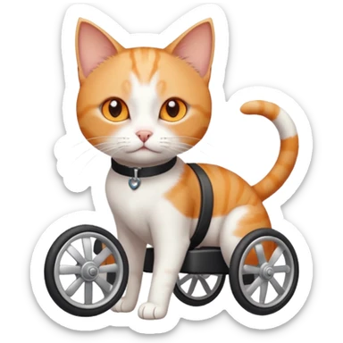 full body small short hair ginger and white cat with orange eyes walking in a wheelchair for cats sticker