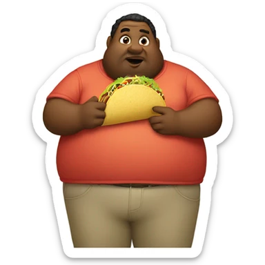 Fat man eating a taco sticker
