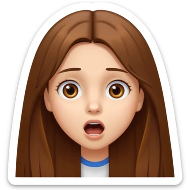 girl with long brown straight hair and brown eyes, surprised expression sticker