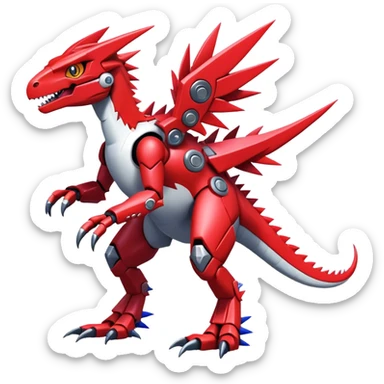 Spiky Cool Edgy Futuristic shiny colorful Digimon-Fakemon-Guilmon-Velociraptor-Mecha full body  sticker