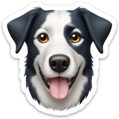 Labrador border collie mix dog with one brown eye and one silver/blue eye and one droopy ear sticker