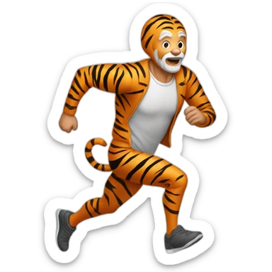 OLD MAN RUNNING wearing a tiger suit sticker