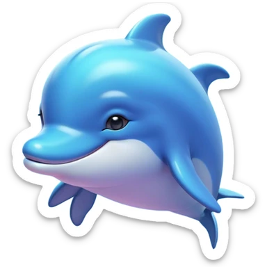 Cinematic Huggable Dolphin Portrait Emoji, Embracing a cuddly, rounded form with a soft, inviting silhouette and a gentle, warm smile, featuring smooth, glossy skin and large, endearing eyes that sparkle with affection, Simplified yet irresistibly adorable features, highly detailed, glowing with a tender, pastel aquatic glow, high shine, comforting and delightful, stylized with an air of plush marine lovability, soft glowing outline, capturing the essence of a super cute dolphin that seems as if it could be hugged into your heart! sticker
