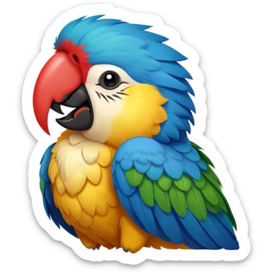 Cinematic Cute Yawning Macaw Portrait Emoji, Head tilted slightly with a dramatic, wide-open yawn, showcasing resplendent feathers and sleepy, half-closed eyes brimming with relaxed elegance, Simplified yet irresistibly adorable features, highly detailed, glowing with a soft, cozy tropical glow, high shine, relaxed yet expressive, stylized with a hint of whimsical charm, soft glowing outline, capturing the essence of a drowsy yet affectionate macaw that appears ready to stretch out for a nap! sticker