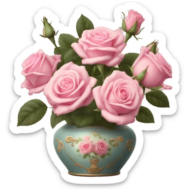 Pastell pink roses in a vintage vase sticker