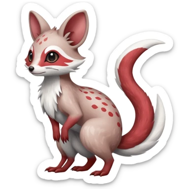 Minccino-Mongoose-Lykoi-Emolga-Pachirisu-Zangoose-fusion-hybrid-animal-Fakémon-creature, full body, thin long sleek scaly tail, intricate markings sticker